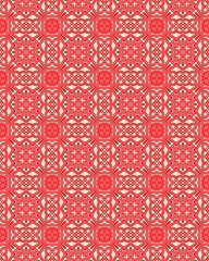 A striking geometric pattern in red and white features intricate designs, creating a captivating visual experience for textile enthusiasts