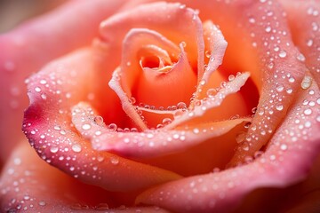 A close-up of a freshly bloomed rose, water droplets on petals