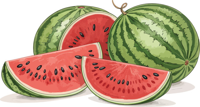 recommend clip art: Watermelon illustration vector design, Watermelon with watermelon slice in white background vector design