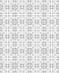 Intricate black geometric shapes arranged in a repeating pattern against a clean white backdrop, showcasing modern design aesthetics