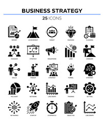 Business strategy icon collection set. Containing business, planning, strategy, strategic plan, brainstorming, analysis, statistics icon. Simple glyph vector.