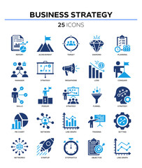 Business strategy icon collection set. Containing business, planning, strategy, strategic plan, brainstorming, analysis, statistics icon. Simple color fill vector.