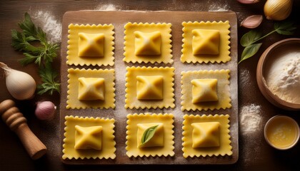 Ravioli mit Füllung vorbereitet