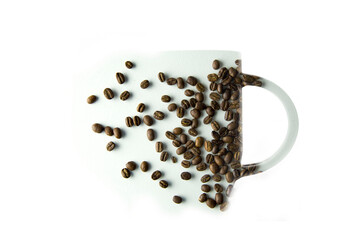 Conceptual Double Exposure Photograph Featuring a Coffee Mug and Roasted Coffee Beans