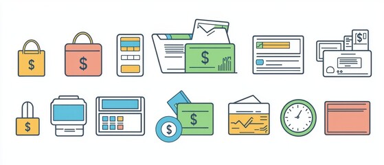 Financial icons representing transactions.