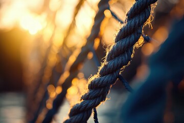 premium quality picture of closeup of old fishing ropes and nets under the sunlight