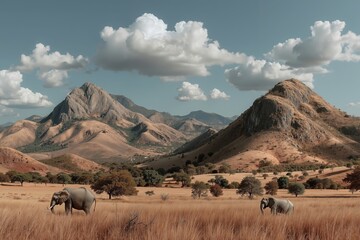 A herd of elephants walking across a dry grass covered field