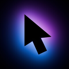 Mouse Cursor icon with Blue and Purple Neon Light on Dark Background.