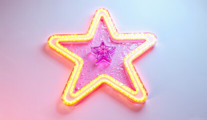 Obraz premium Neon Star with Pink Center Illuminated Against a Soft Background
