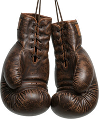 Vintage Brown Leather Boxing Gloves Hanging Retro Sport Equipment Aged Texture