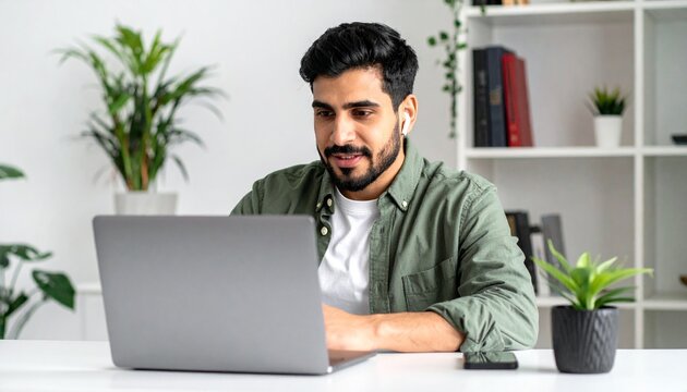Web会議に参加する男性,Man participating in a web conference  