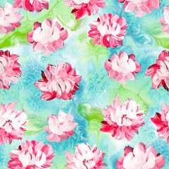 Seamless pattern of abstract pink flowers, original hand drawn, impressionism style, color texture