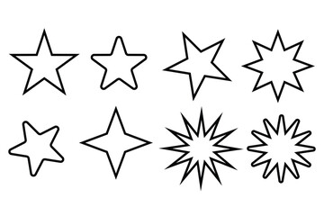Unique shaped frame set star outline abstract geometric starburst sparkle twinkle flare sunburst decorative symbol vector icon illustration collection element.