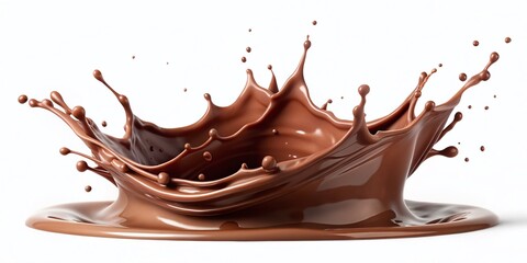 Chocolate Splash: Liquid Chocolate Pouring Isolated on White Background - Stock Photo