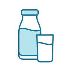 Fresh milk served in a classic glass next to a filled bottle on a clean background for a healthy lifestyle