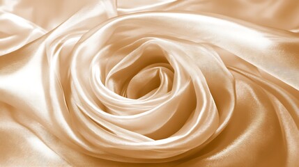 Elegant shimmering champagne silk fabric folds resembling a delicate rose