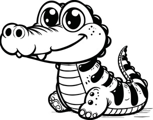 Cute crocodile cartoon coloring page illustration vector. For kids coloring book
