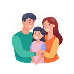 Happy family portrait with parents and child smiling together in a warm and loving embrace