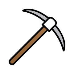 Detailed pickaxe illustration featuring a wooden handle and metal head used for mining or excavation tasks