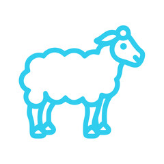 Cute cartoon blue sheep standing on a white background with simple design and friendly expression