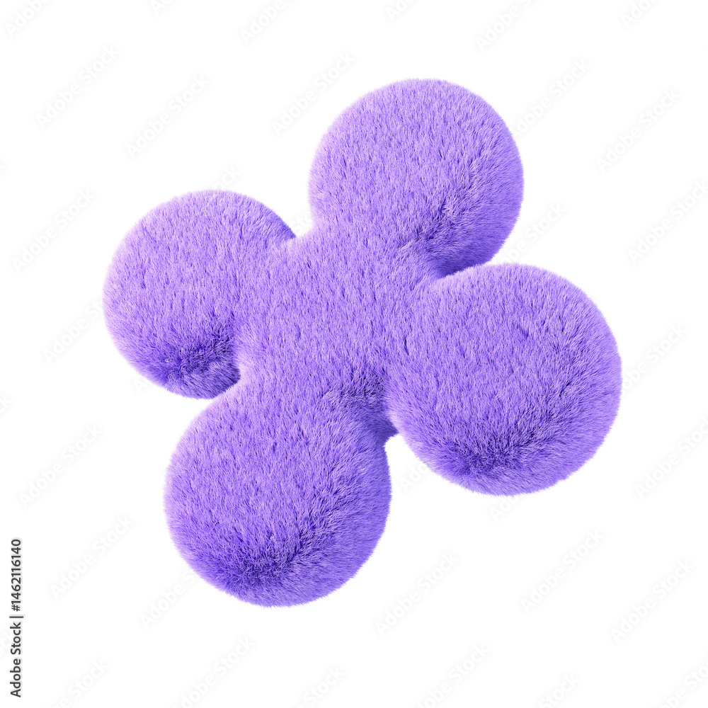 Wall mural violet abstract shape with fur. 3d design element isolated on white background.