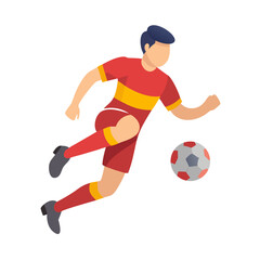 Soccer player dribbles the ball during a dynamic match in a colorful jersey