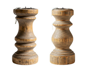 Rustic wooden candlestick holders vintage home decor table centerpiece isolated on a transparent background
