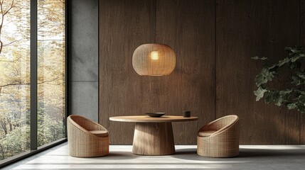 Modern Japanese dining nook with natural materials