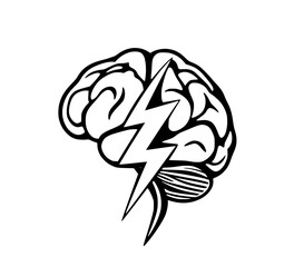 Obraz premium Mind's Spark: A stylized illustration of a human brain, interwoven with a symbolic lightning bolt, representing the surge of creativity and thought
