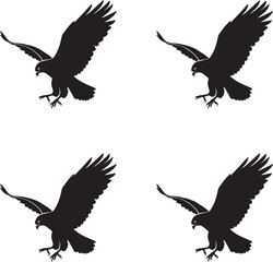 Vector illustration silhouettes of eagle set on white background. 
