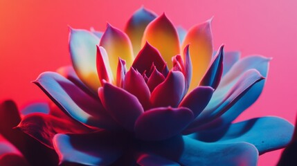 Close-up of purple lotus flower on pink background with soft light in meditative floral scene