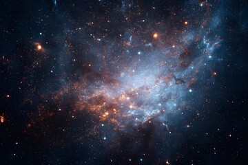 Naklejka premium A breathtaking view of a distant galaxy showcasing vibrant cosmic clouds and twinkling stars in the vast expanse of space