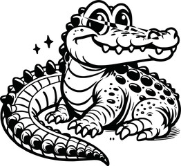 Cute crocodile cartoon coloring page illustration vector. For kids coloring book