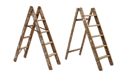 Wooden ladders vintage rustic step ladder home improvement equipment isolated on a transparent background