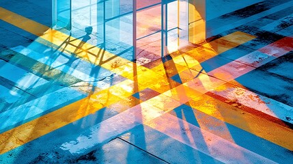 Isometric Urban Grid Design, a vibrant city layout showcasing sharp road markings, dynamic shadows, and ample free space, emphasizing clean lines and structured geometry.