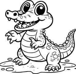 Cute crocodile cartoon coloring page illustration vector. For kids coloring book