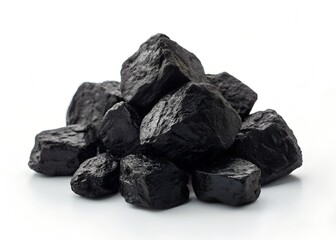 Obraz premium Lumps of Black Coal Isolated on White Background Energy Resource Fuel