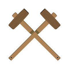 Illustration of two wooden mallets crossed with long handles and flat heads