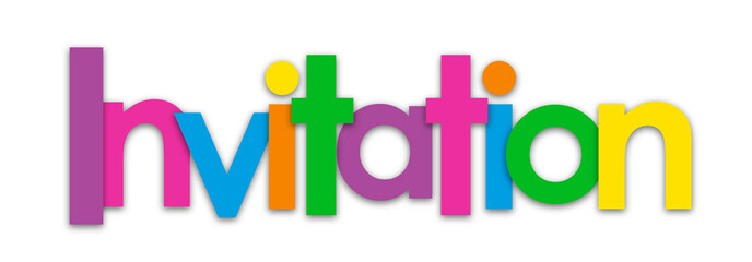 INVITATION colorful typography banner on transparent background