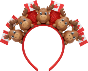 Festive Canadian Moose Headband Red Glitter Adorable Cartoon Moose with Flags