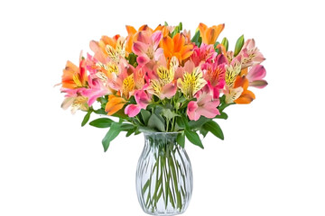 Obraz premium Alstroemeria Bouquet in Glass Vase on Transparent Background