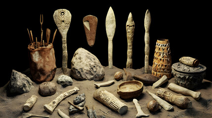 Collection Of Prehistoric Artifacts On Display
