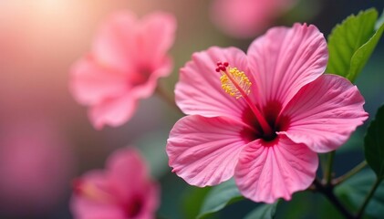 Obraz premium Close-up hibiscus flower cluster, repeating motif, soft focus , Hibiscus, tropical