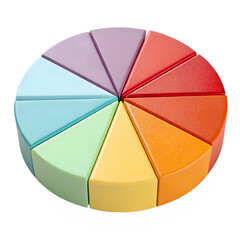 Fototapeta premium Colorful wooden toy pie chart with ten different colored slices, isolated on a transparent background.