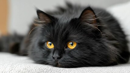 Black cat resting on gray surface close up portrait of a relaxed domestic animal