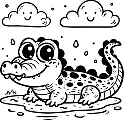 Cute crocodile cartoon coloring page illustration vector. For kids coloring book