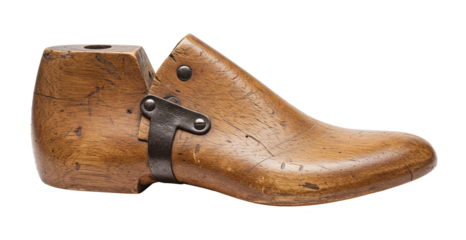 Vintage wooden shoe form cobbler tool foot mold antique shoemaking craft isolated on a transparent background