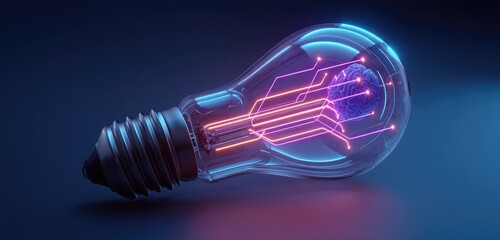 Futuristic lightbulb with glowing circuit board inside