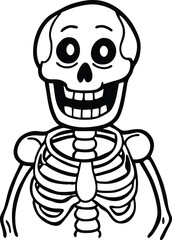 Black and White Happy Halloween Skeleton Illustration in Cartoon Line Art Style
Happy Skeleton Clipart, Halloween Skeleton Drawing, Black and White Bones, Cartoon Skeleton Art