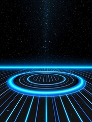 Fototapeta premium Futuristic platform with glowing rings and lines against a starry night